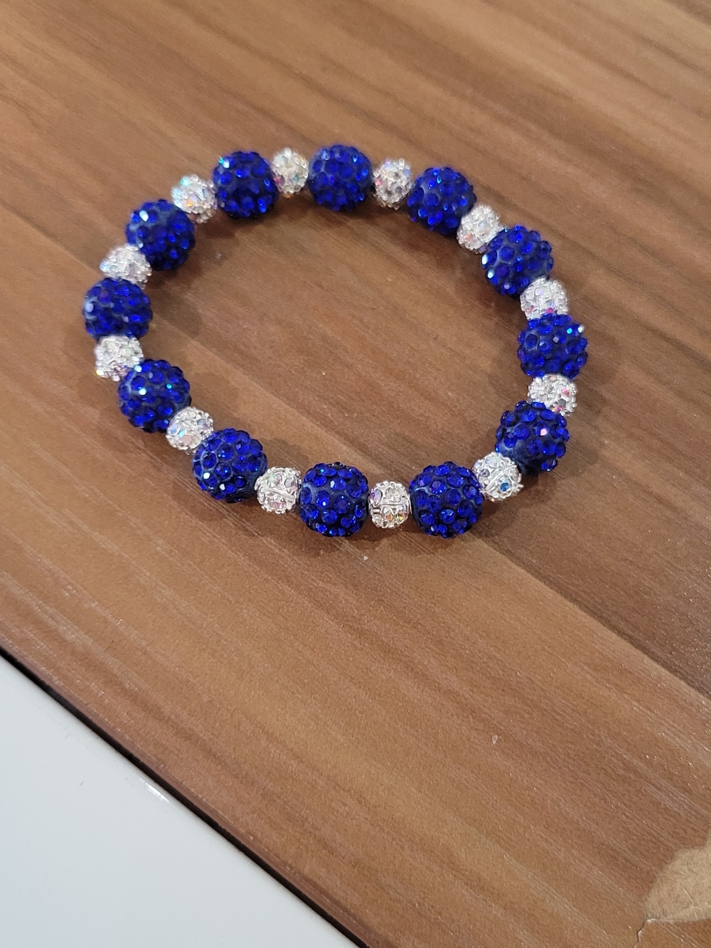 Handmade Blue Crystal Beaded Stretch Bracelet - With Earrings